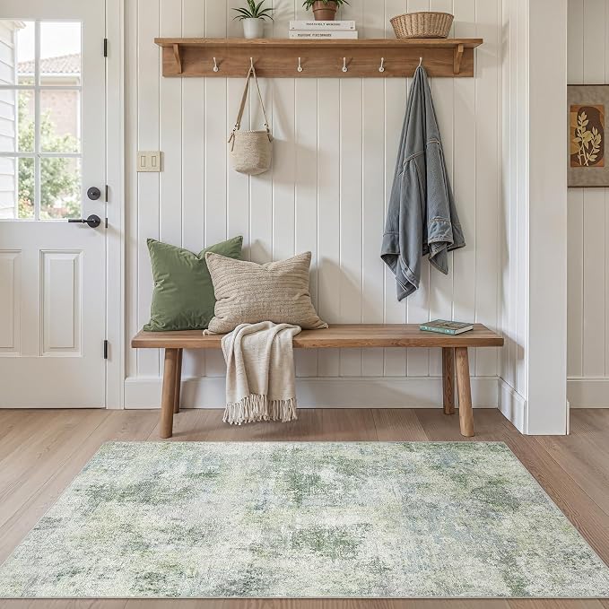 Tortania Area Rug Living Room Rugs - 3x5 Washable Soft Neutral Boho Moroccan Farmhouse Mat Indoor Floor Carpet for Bedroom Under Dining Table Home Office Decor - Sage Green