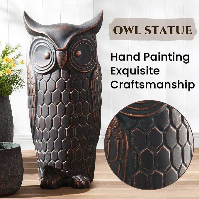Wallowa 40 Inches Tall Large Outdoor and Indoor Statue, Garden Sculptures, Faux Stone Owl Sculpture, Garden Decoration, Large Statue for Living Room, Tall Standing Sculpture for Home, Porch, Backyard