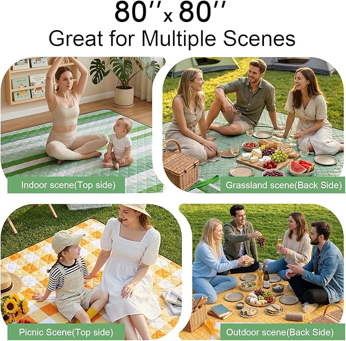 2 in 1 Tote Picnic Blanket Waterproof Outdoor Camping Mat,Large Capacity Beach Blanket 80''x80'' 7Layers Easy to Foldable and Carry.