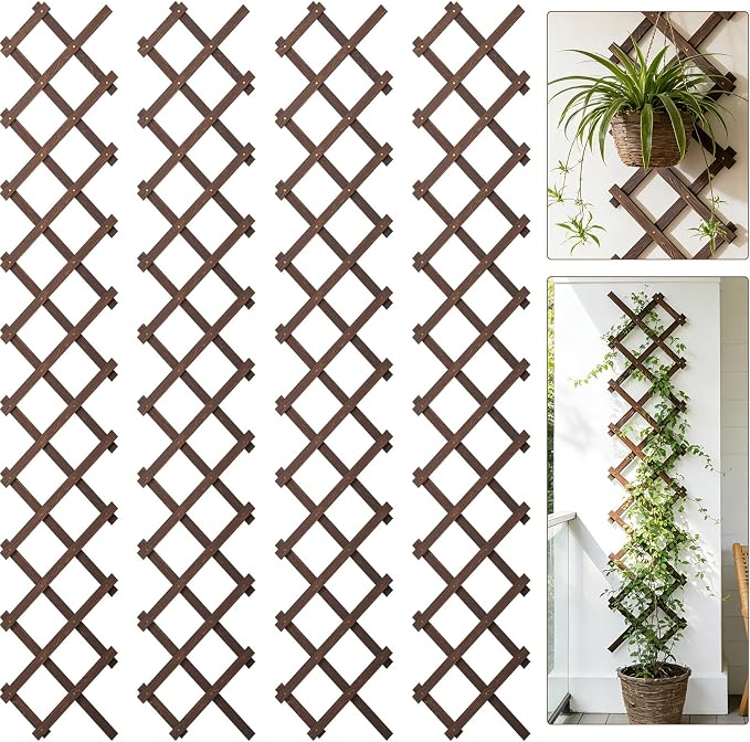 Expandable Wooden Lattice Panels Outdoor Garden Fence Trellis for Climbing Plants Roses Vines Cucumbers Weather Resistant Decorative Wood Privacy Fence (4, 13''x 68'')