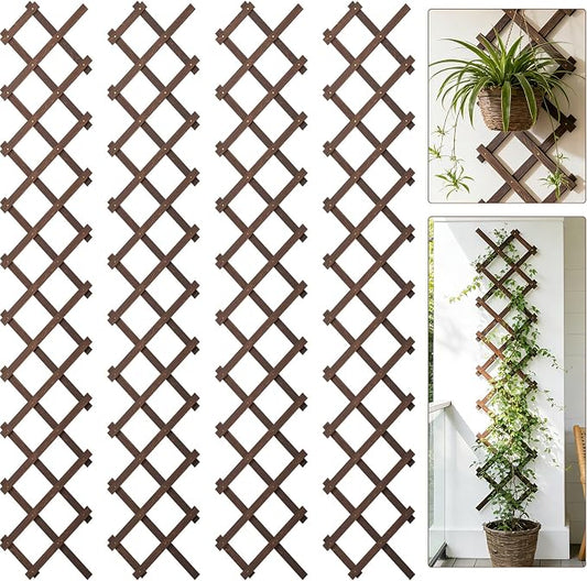Expandable Wooden Lattice Panels Outdoor Garden Fence Trellis for Climbing Plants Roses Vines Cucumbers Weather Resistant Decorative Wood Privacy Fence (4, 13''x 68'')
