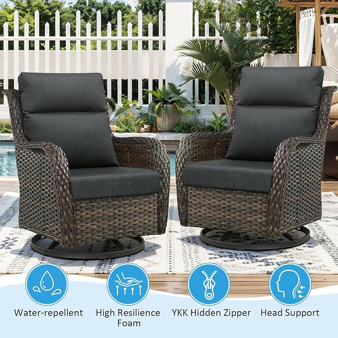 Sunbrella Outdoor Patio Chair Cushions 44x21x3.5 inch, Set of 2 Thicken Comfy Cushions for Rocker Non Slip Fade Shield Water Repellent High Back with Ties, Canvas Coal