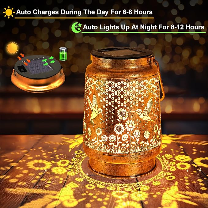 Hummingbird Sunflower Solar Lanterns Outdoor with Shepherd Hook, Birthday Gift Mothers Day Gift for Women Mom Grandma Wife Daughter, Waterproof Hanging Lights, Decor for Yard Garden Patio Porch Lawn