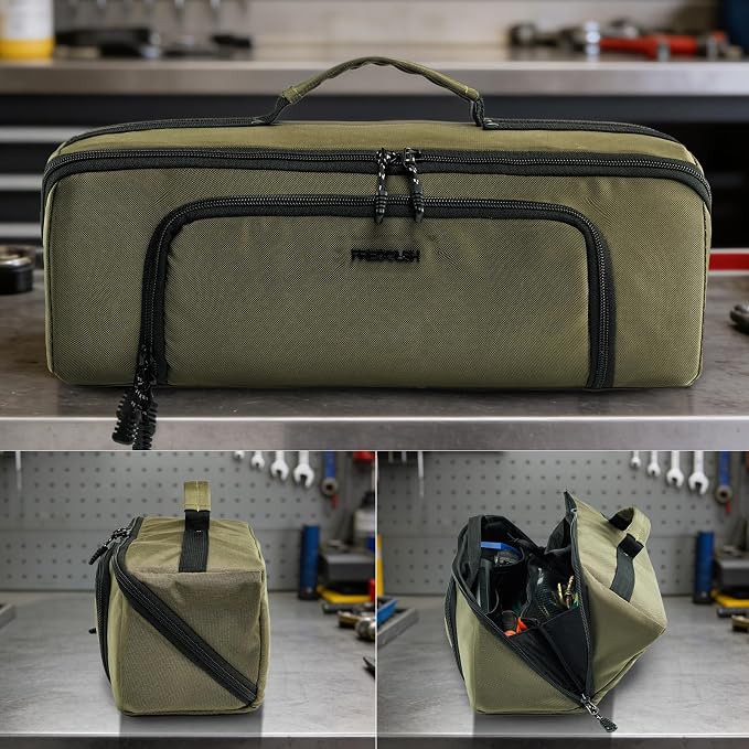 Tool Bag Organizer for Electrician & Technician, Portable Wide-Open Tool Tote with Multi Compartments, Heavy Duty Tool Storage Bag for HVAC, Plumbing, Garage & Home Repair Tools, Handyman