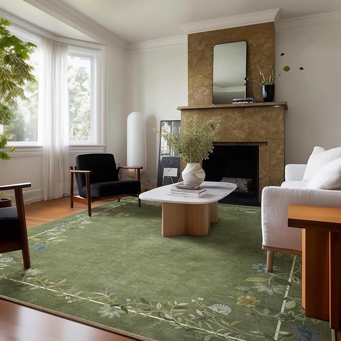 5x7 Area Rugs for Living Room: Washable Bedroom Rug Stain Resistant Non Slip Low Pile Soft Faux Wool Lightweight Indoor Carpet for Dining Room Kitchen Farmhouse Entryway Home Office