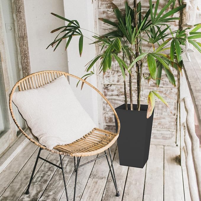 Bloem Finley 20" Tall Tapered Recycled Plastic Planter, Indoor/Outdoor, Black