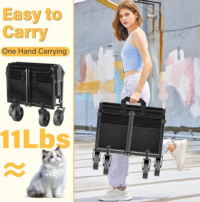 Wagons Carts Foldable - Collapsible Wagon 360Lbs, Folding Wagon Cart with Wheels, Foldable Wagons Portable for Groceries, Sports, Camping, Storage, Travel, Shopping -Jet Black