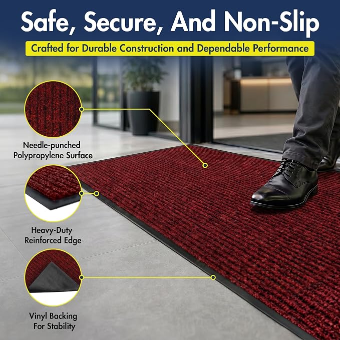 Notrax 109 Industrial Door Mat, 3' x 6' Large Entrance Mat, Heavy Duty Commercial Rugs for Entryway, Welcome Lobbies, Garage, and Mudroom, Made in the USA, Red, Brush Step 109S0036RB