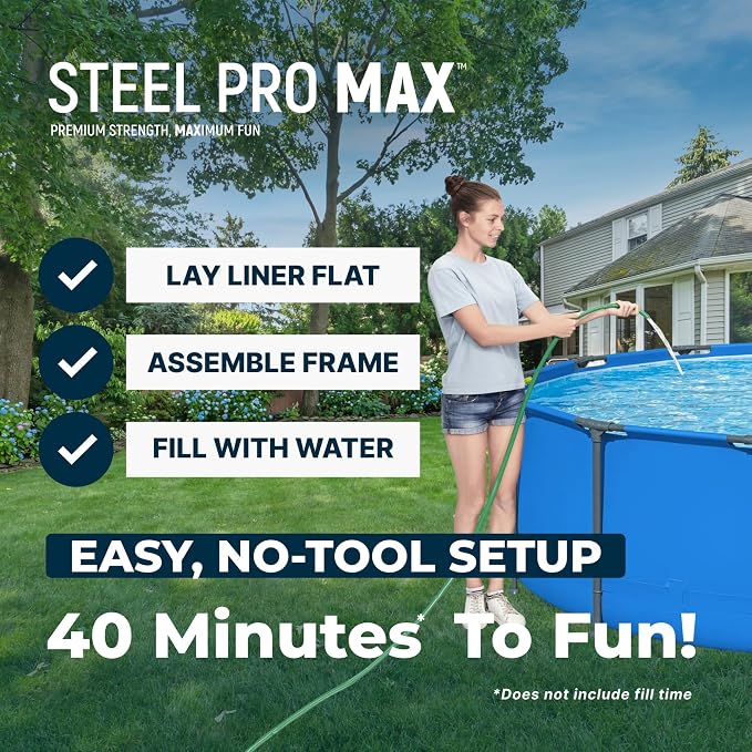 Bestway Steel Pro MAX 14’ x 42 Above Ground Swimming Pool, Pool Only, Blue | Round Durable Metal Frame Pool, Outdoor Backyard Water Activity - Includes Puncture-Resistant Liner, No-Tool Setup