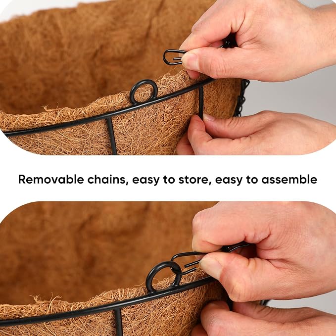 HKZ Hanging Basket Planter Plants Outdoor - 4 Pack 10 Inch Metal Hanging Planter with Coco Liners, Chain Hook Hanging Flower Pots for Indoor Outdoor Garden Porch Decoration