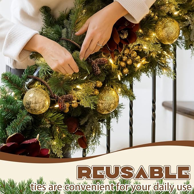 Riakrum 30 Pcs Christmas 20 Inches and 16 Inches Set Decorative Garland Twist Ties Garland Decor for Xmas Holiday Lights Bannisters Stairways Railings (Brown)