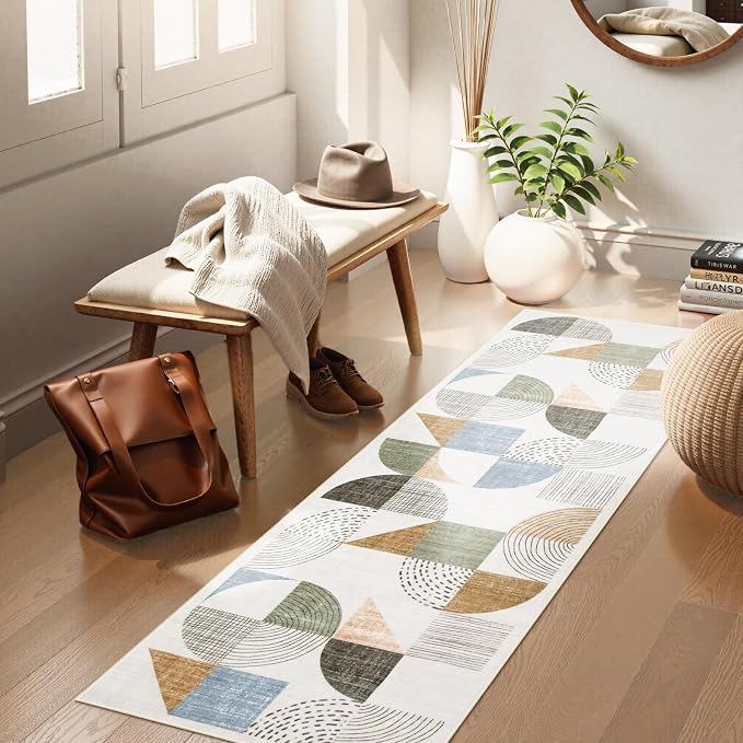 Beeiva Boho Washable Runner Rug 2x6, Hallway Rugs Indoor Non Slip with Rubber Backing, Ultra-Thin Geometric Carpet for Bathroom Laundry Room Kitchen (Multi Color,2X6)