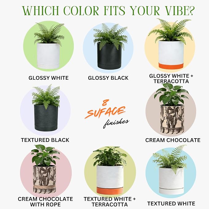 GreenShip 13.7″ Cylinder Planters with Drainage Hole and Planter Saucer, Jun Porcelain Clay & Recycled Resin, Decorate Home,Office & Outdoor