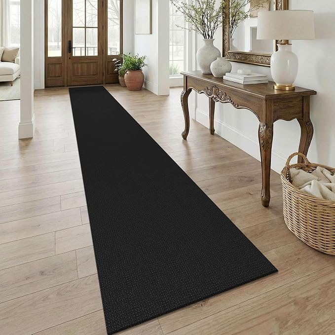 KOZYFLY Black 2.5'x18' Runners Rugs for Hallway, Extra Long Washable Runner Rug, Woven Non Slip Kitchen Runner, Cotton Entryway Rug, Floor Carpet for Entry, Aisle, Hall, Black/Dark Grey