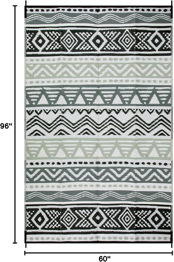 Lahome Outdoor Rug Waterproof, 5x8ft Reversible Outdoor Plastic Straw Rug for Camping, RV Patio Rugs Outside Carpet for Porch Deck Backyard Balcony Picnic(Grey/Black,5'x 8')