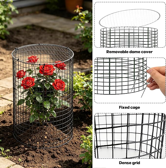 45 Pcs 24” x 12” Large Wire Plant Protector from Animals with Metal Cover, 15 Pack Metal Plant Cage Chicken Wire Cloche with 15Pcs Metal Covers to Keep Animals Out, Garden Protection Bunny Barricade