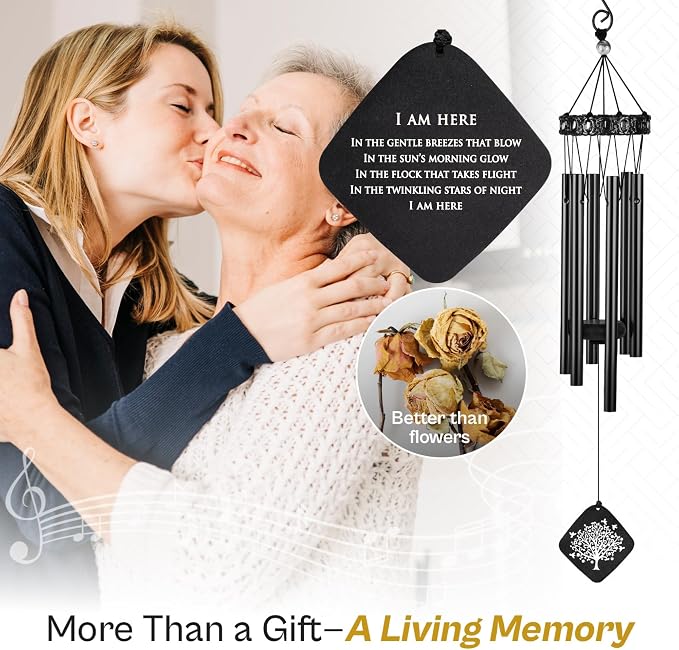 Sympathy Wind Chimes I Tree of Life Wind Chime I Funeral Wind Chimes Sympathy I Bereavement Gift for Loss of Father, Mother, Wife, Husband I Condolence Remembrance Gift I 29" Black