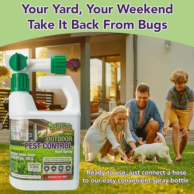 Trifecta Natural Outdoor Pest Control Yard Spray with Essential Oils | Mosquito, Ant, Flea, Tick, Gnat Killer on Contact & Repellent Treatment for Insects Bugs | Safe Around Kids & Pets | 32oz