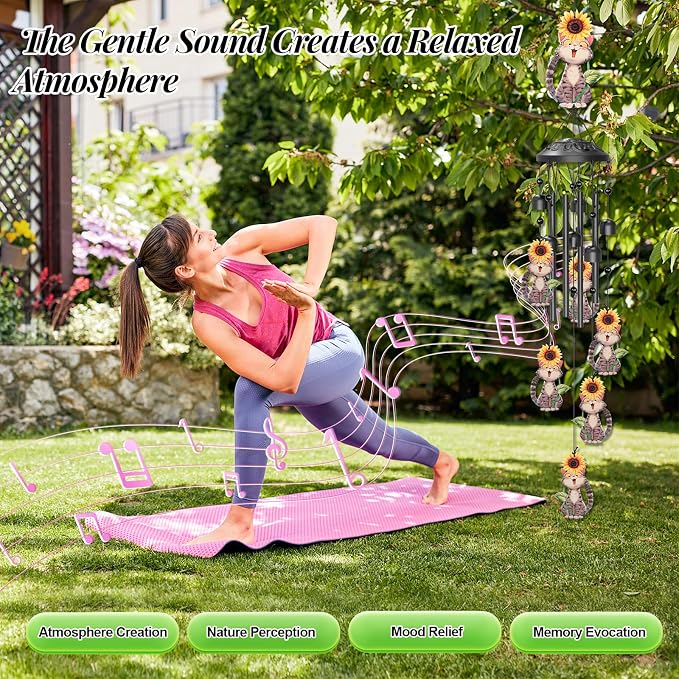 Metal Wind Chimes for Outside, Soothing Sound Rustproof Aluminum Tubes Wind Chime Décor, Windchimes Chime Decor for Yard Home Garden Lovers Women Mother’s Da (Cat)