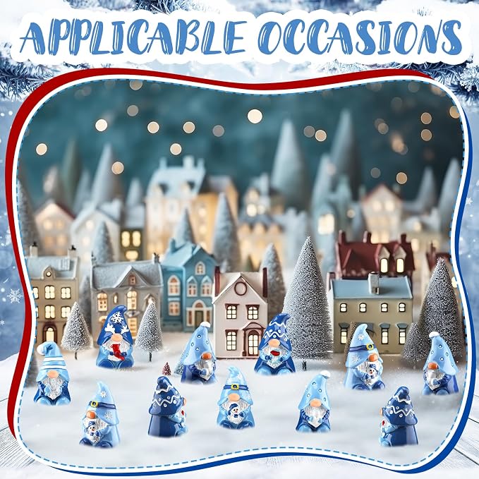 80 Pcs Winter Mini Gnomes Figurines Winter Snowflake Miniature Figurines Tiny Resin Statues Snowman Table Centerpieces for Patio Garden Ornament to Hide Party Favors