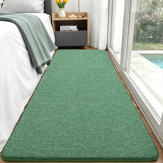 Keeko 2x8 Area Rugs for Living Room,Soft Washable Memory Foam Bedroom Rug | Indoor Throw Rug Low Pile Minimalist Non Slip Carpet for Kids Nursery Classroom Dorm Room Home Decor Green and White