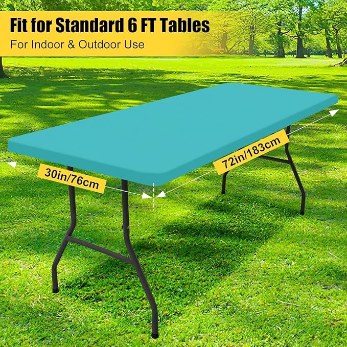 Smiry 6 Pack Rectangle Picnic Table Cloth, Waterproof Elastic Fitted Tablecloths, Washable Polyester Rectangular Patio Table Cover for Camping, Indoor and Outdoor (Turquoise, 30"x72")