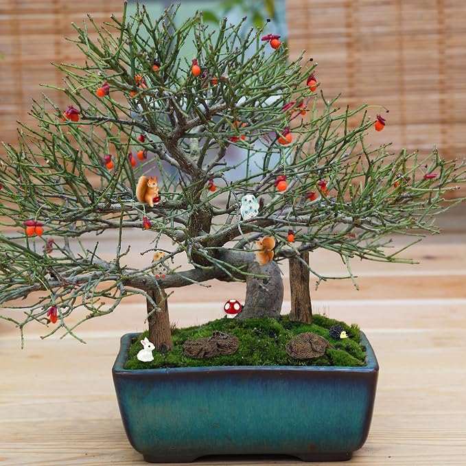 36 Pcs Fairy Garden Accessories, Mini Resin Animals Figures, Artificial Tree Stumps and Fake Stone Rocks, Moss Bonsai Micro Landscape Ornaments Kit, Miniature Garden Kit, Terrarium Ornaments DIY Craft