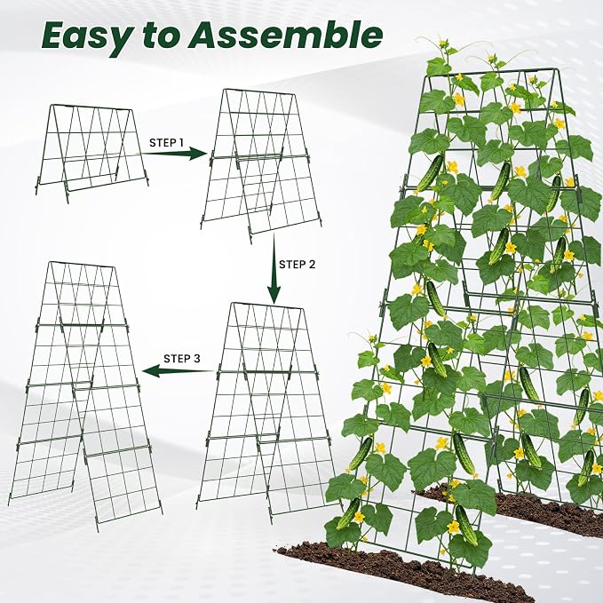 Adjustable A-Frame Trellis for Climbing Plants Outdoor, 48"x16" Cucumber Trellis for Raised Bed, Metal Garden Trellis with Grid Design, Tomato, Grape, Bean, Pea, Squash, Vegetable Trellis (Green)
