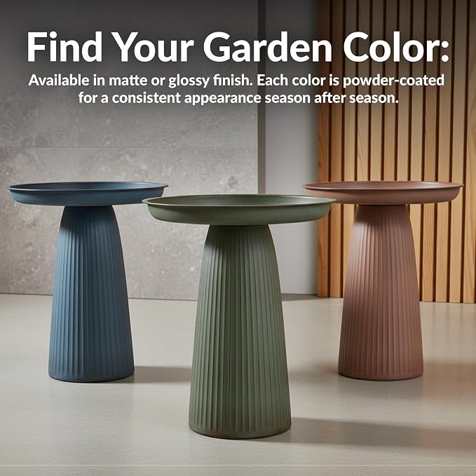 Sunnydaze Gleeful Garden 23" Iron Pedestal Bird Bath for Outside - Modern Shallow Basin Birdbath for Outdoors with UV-Protected Rust-Resistant Finish for Patio, Garden, Yard Decor - Matte Canyon Clay