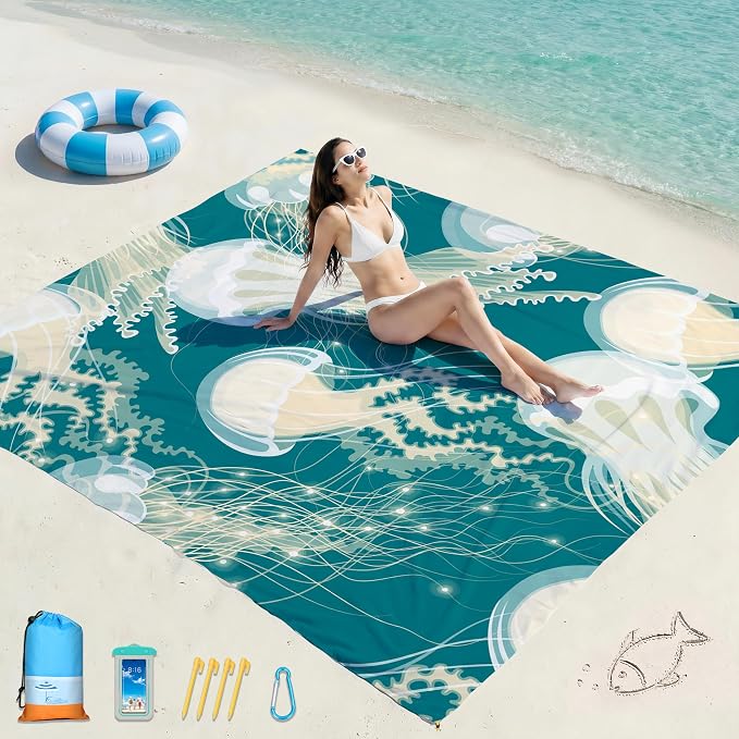 Famstar Beach Blanket Oversized Extra Large 78"X81"/10'X9',Waterproof Sandproof Beach Blanket 2-8 Adults Lightweight Durable for Travel Camping Hiking Picnic