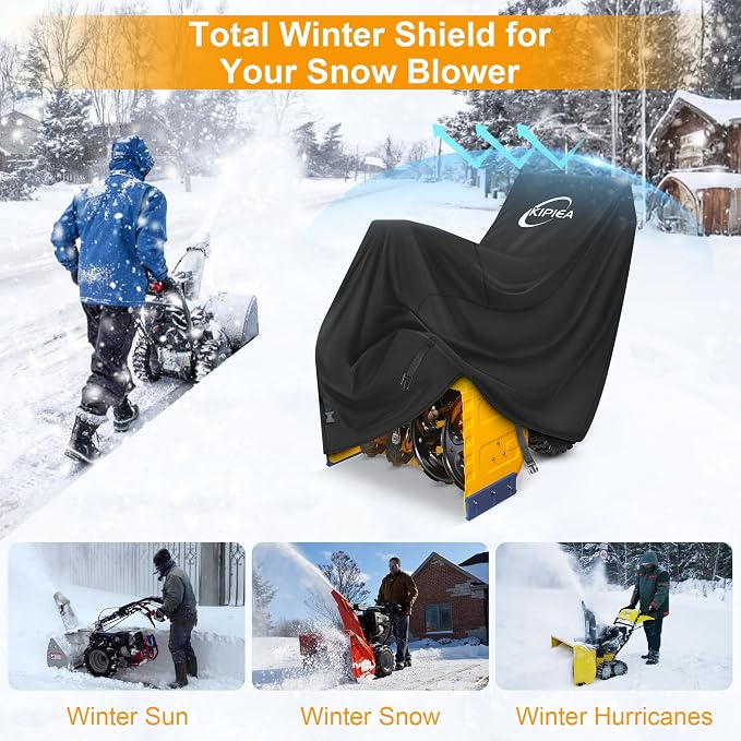 Kipiea Snow Blower Cover Waterproof Outdoor - 600D Heavy Duty Snow Thrower Cover Compatible with Cub Cadet, Ariens, Toro, EGO, Craftsman, Snow Joe, Honda, Husqvarna, Ryobi