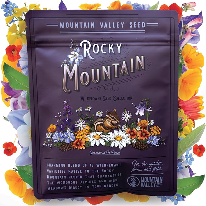 Mountain Valley Seed Co Wildflower Seed - Rocky Mountain Mix 2 oz Non-GMO | 80,000 Seeds – 18 Varieties – Bulk Pollinator-Friendly Blend for Planting