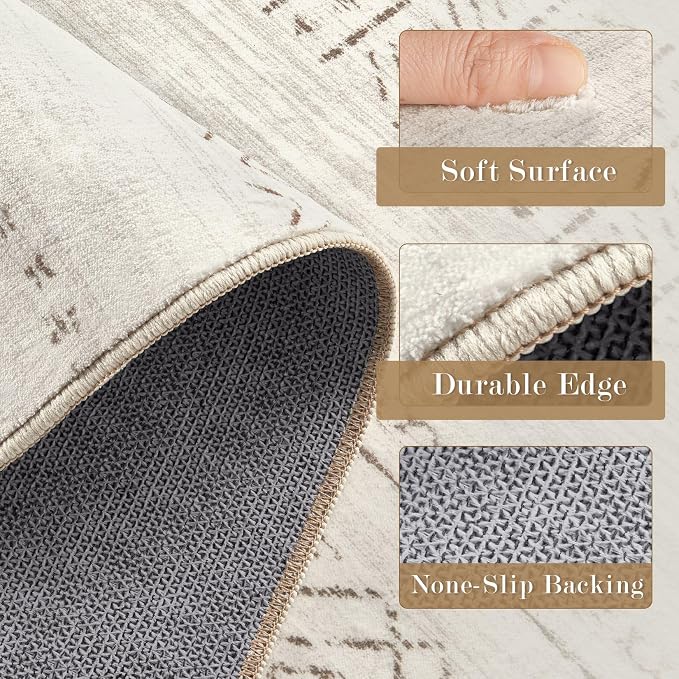 cotiled Hallway 3x8 Runner Rugs Washable Boho Moroccan Soft Rug | Non-Slip Stain Resistan Carpet for Entryway Kitchen Laundry Brown Cream