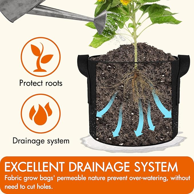 Gardzen 20-Pack 5 Gallon Grow Bags, 300G Thickened Aeration Fabric Pots with Handles, Heavy Duty Plant Bags for Plants for Indoor & Outdoor Use