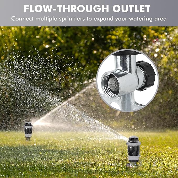 [2 Pack] RESTMO Gear Drive Sprinkler with Metal Spike Base, 5-Pattern Heavy Duty Gardening Watering System, Multi-Adjustable Lawn Sprinkle for Garden Plant, Flower Bed and Large Yard Area, Gray