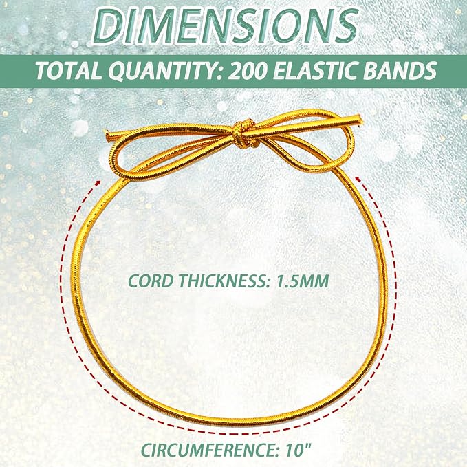 FQTANJU 200 Pcs 10Inch Gold Stretch Loops with Pre Tied Bows Metallic Elastic Ribbon String Gold Elastic Cord for Gift Wrapping Crafts Tags Gift Boxes Bow