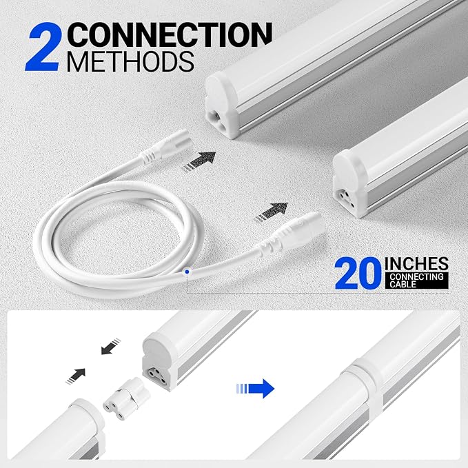 Barrina (6 Pack LED T5 Integrated Single Fixture, 4FT, 2200lm, 6500K Super Bright White, 20W Utility LED Shop Light, Ceiling and Under Cabinet Light, Corded Electric with ON/Off Switch, ETL Listed