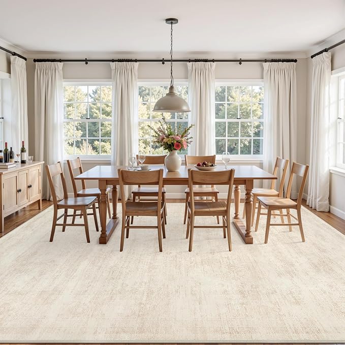 5x7 Area Rugs Living Room: Bedroom Washable Carpet Retro Beige | Large Vintage Boho Indoor Decor Neutral Soft Nursery Farmhouse Dining Room Office Floor Non-Slip Low Pile Under Table Rug