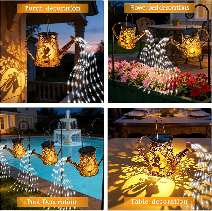 Solar Watering Can Lights, Fairy Gifts for Mothers Day Women Mom Grandma Birthday, Waterproof Outdoor Garden Decor Large Hanging Solar Lantern Fairy Lights for Patio Porch Flowerbed Pathway (White)