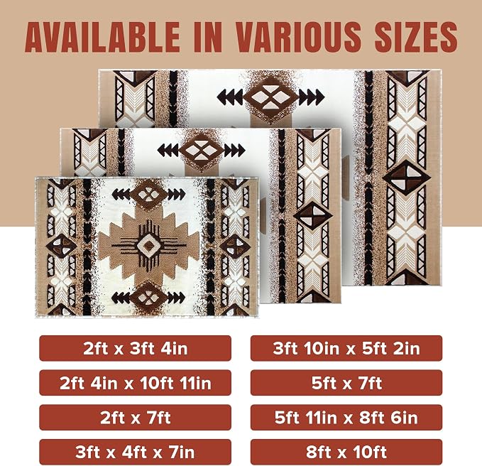 YHSF Southwest Native American Area Rug – Thick, Soft, Durable & Easy to Maintenance Tribal Design Boho Rug– Ideal for Bedroom, Living Room & Hallway - Ivory, 2 Feet x 7 Feet
