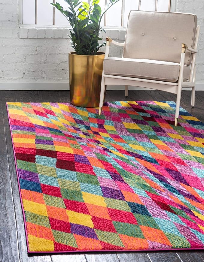 Unique Loom Estrella Collection Geometric, Abstract, Colorful, Modern, Eclectic Area Rug (9' 0 x 12' 0 Rectangular, Multi/Pink)
