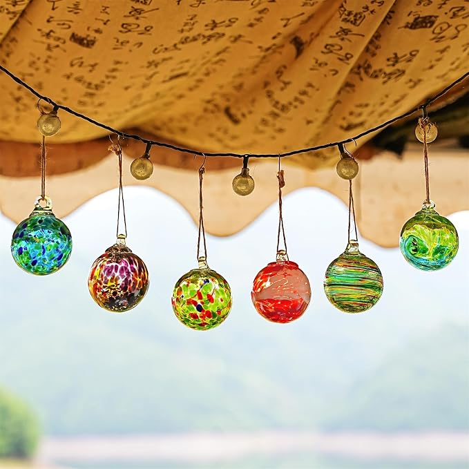 6Pcs Hand-Blown Glass Ornament Balls 2.3'' Hanging Witches Ball Gazing Ball | Exquisite Hand-Blown Glass Craft, Ideal for Home Window Outdoor Garden Patio Xmas Tree