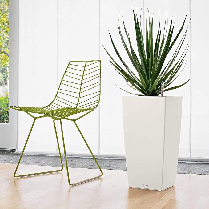 Lechuza CUBICO 30 Black High Gloss, Self-Watering Tall Planter, H22 L11.8 W11.8 in