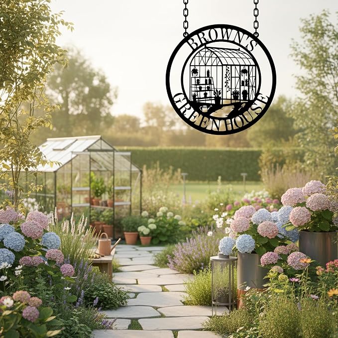 Custom Metal Garden Greenhouse Sign – Personalized Hanging Outdoor Garden Decor, Gift for Mom, Grandma, Greenhouse Sisters