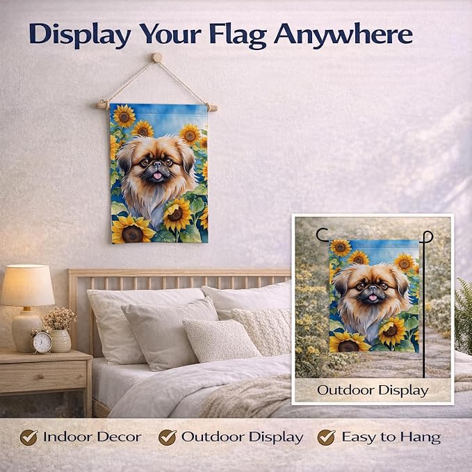 Caroline's Treasures DAC6132GF Pekingese in Sunflowers Garden Flag Mailbox Flag Decorative Yard Flag Banner Outside Patio Artwork Yard Flower Beds, Garden Size, Multicolor