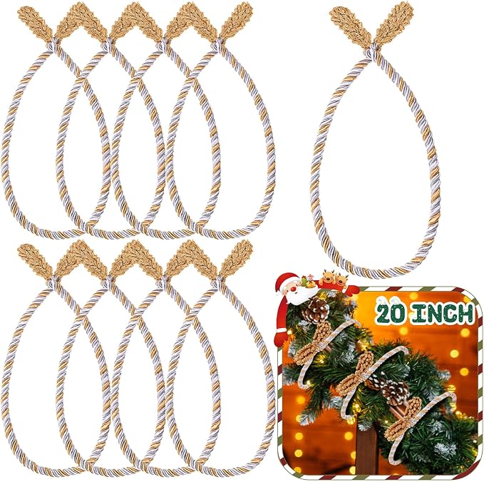 Zhengmy 8 Pcs 20 Inches Christmas Garland Ties Christmas Decorative Twist Ties for Banister Reusable and Flexible Twist for Xmas Home Decorations Holiday Craft Wrapping (Gold Silver White)