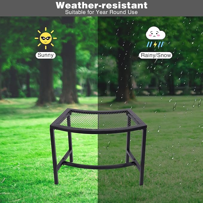 Metal Fire Pit Curved Bench, Backless Powder-Coated Mesh Outdoor Bench, Weatherproof Garden Chair Seating for Firepit Deck Patio Porch Yard, Black, Set of 8