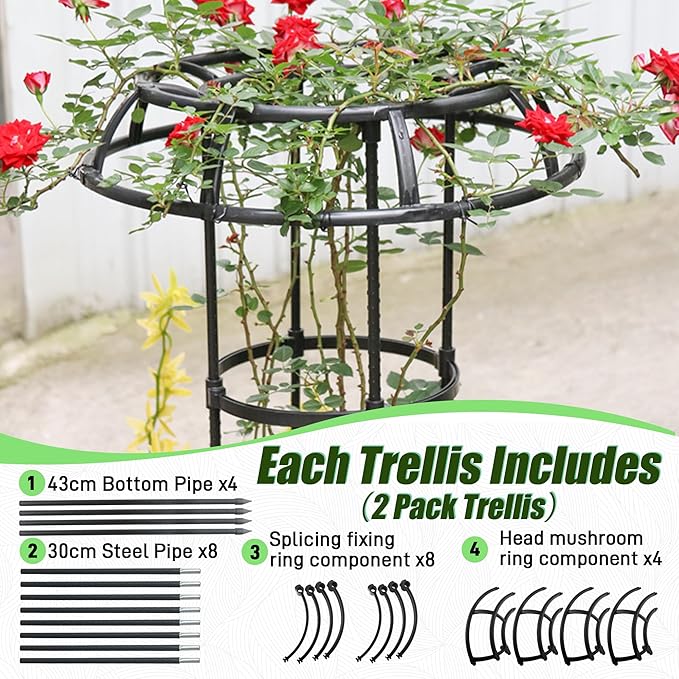 Quibbay Garden Trellis for Climbing Plants Outdoor, 41.3 Inch Mushroom Top Trellis for Climbing Plants, Plant Trellis Support for Potted Plants Climbing Vine Rose Clematis Vegetable Trellis, 2 Pack