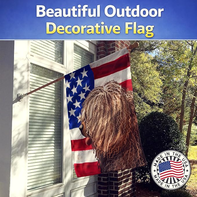 Caroline's Treasures CK6719CHF Spanish Water Dog American Flag House Flag Large Porch Sleeve Pole Decorative Outside Yard Banner Artwork Wall Hanging, Polyester, House Size, Multicolor