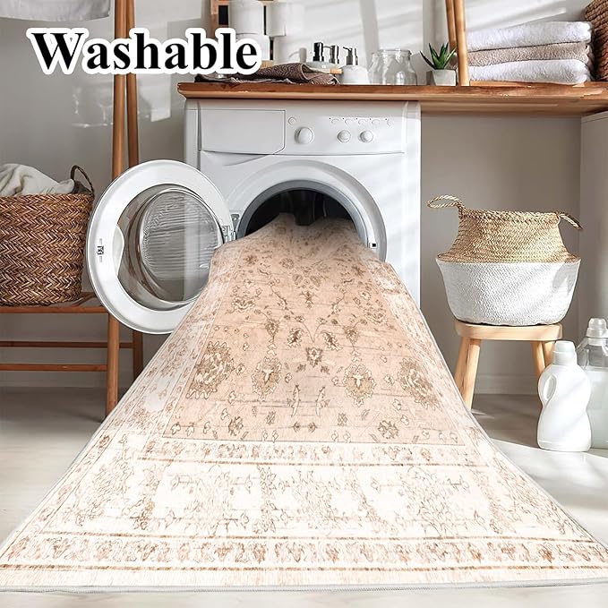 CHAMPLANT Area Rug 6x9 Washable Rug Tangerine Vintage Traditional Floor Cover Thin Retro Kitchen Indoor Distressed Non Slip Carpet Floral Print Mat Living Room Bedroom Dining Room
